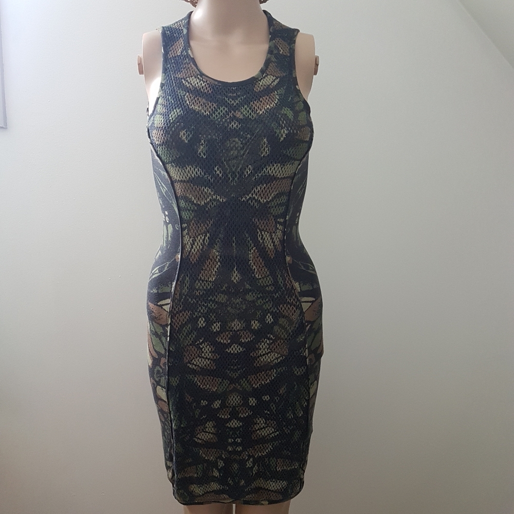 Alexander McQueen MCQ Sleeveless Animal Print Camo Mob Wife Mini Dress Sz S - Picture 2 of 14